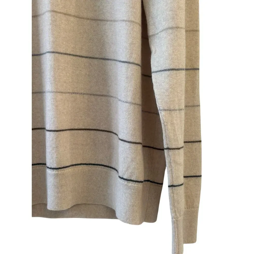 Banana Republic Men’s XL 100% Merino Wool Striped Crewneck Sweater Ivory Gray
